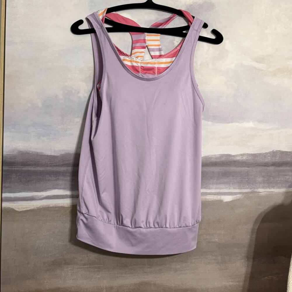Gap Fit Womens Athletic Sports Tank Top Bra Attached XS Purple Pink Double Layer